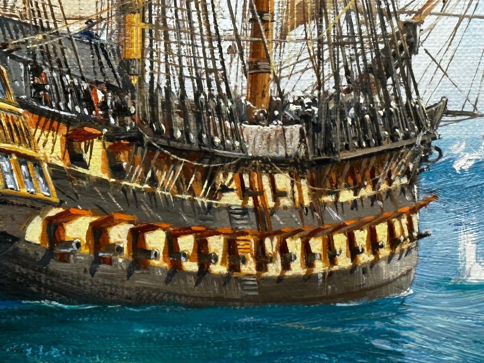 Artwork by Barry Mason, HMS MARS & HMS BELLEISLE OIL PAINTING, Made of OIL PAINTING