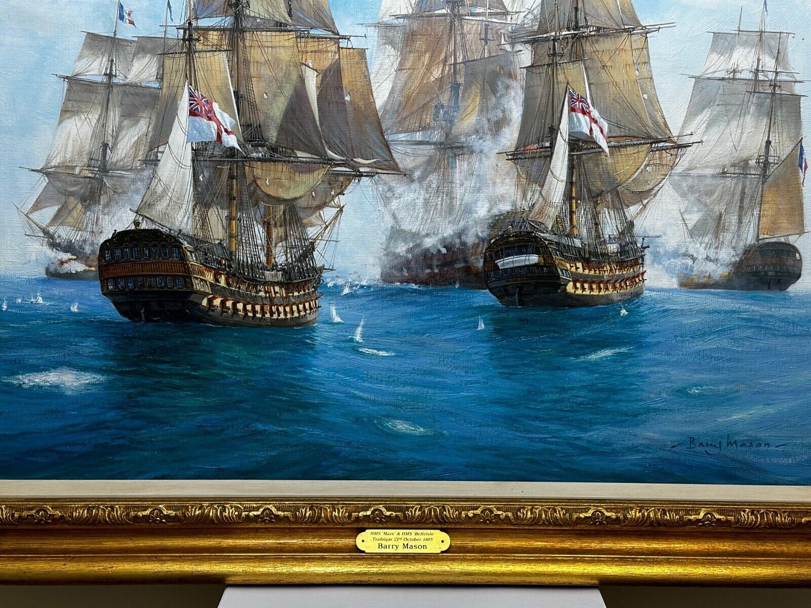 Artwork by Barry Mason, HMS MARS & HMS BELLEISLE OIL PAINTING, Made of OIL PAINTING
