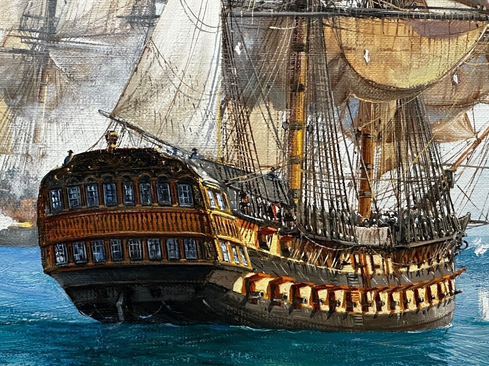Artwork by Barry Mason, HMS MARS & HMS BELLEISLE OIL PAINTING, Made of OIL PAINTING