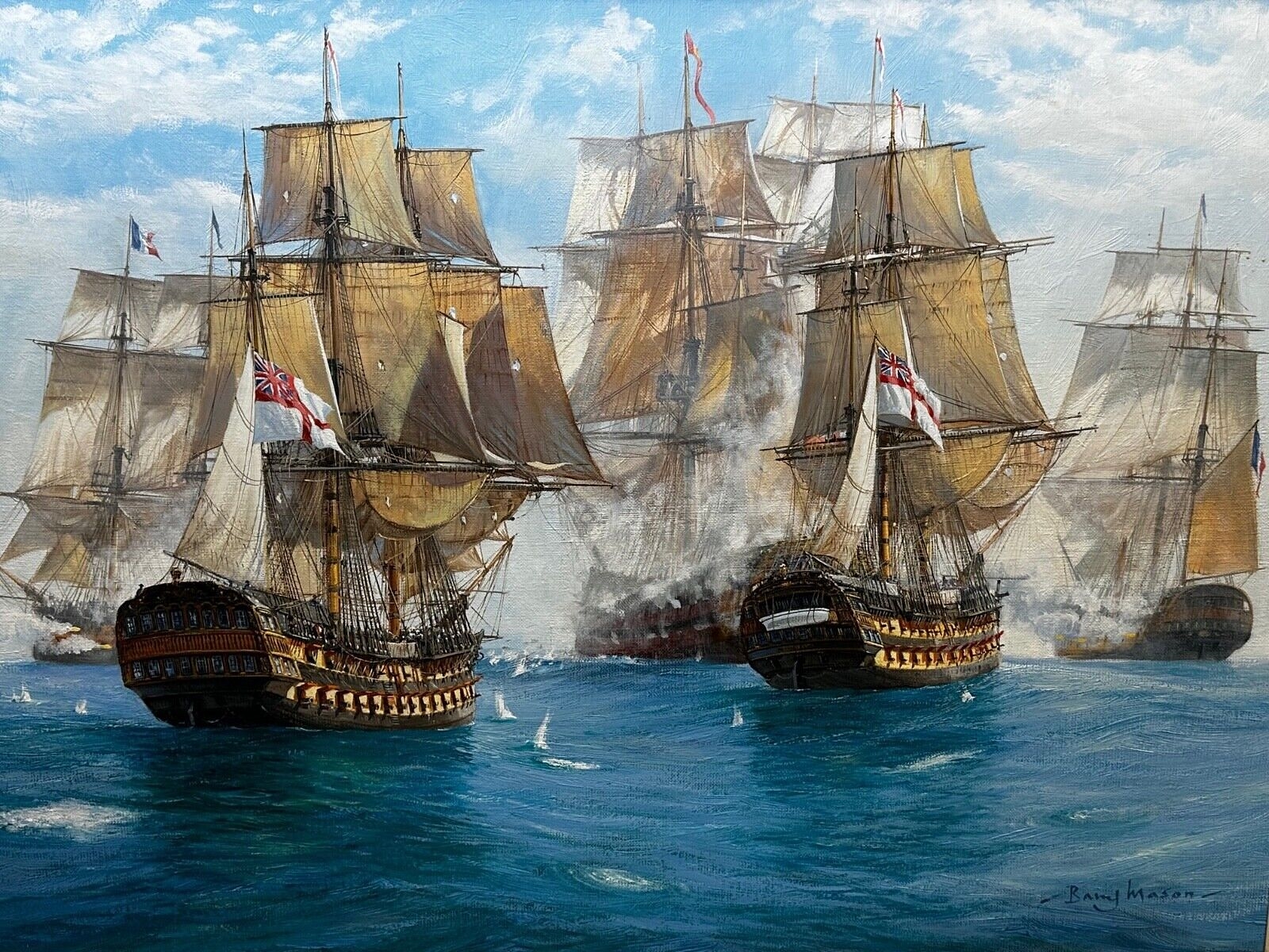 Artwork by Barry Mason, HMS MARS & HMS BELLEISLE OIL PAINTING, Made of OIL PAINTING