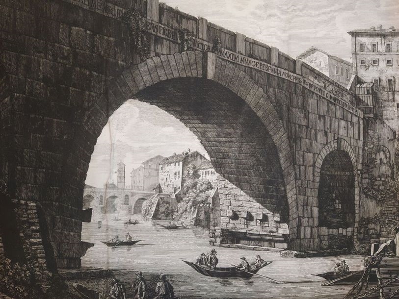 Luigi Rossini Veduta di Ponte Cestio dal volgo Pont ferrato MutualArt