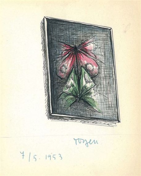ORIGINAL WATERCOLOR DRAWING, SIGNED by Toyen, 1953