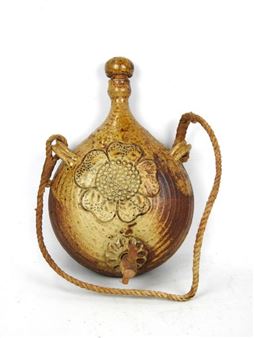 two-handled gourd with stoneware stopper, rope and adapted wooden tap - André Bodin