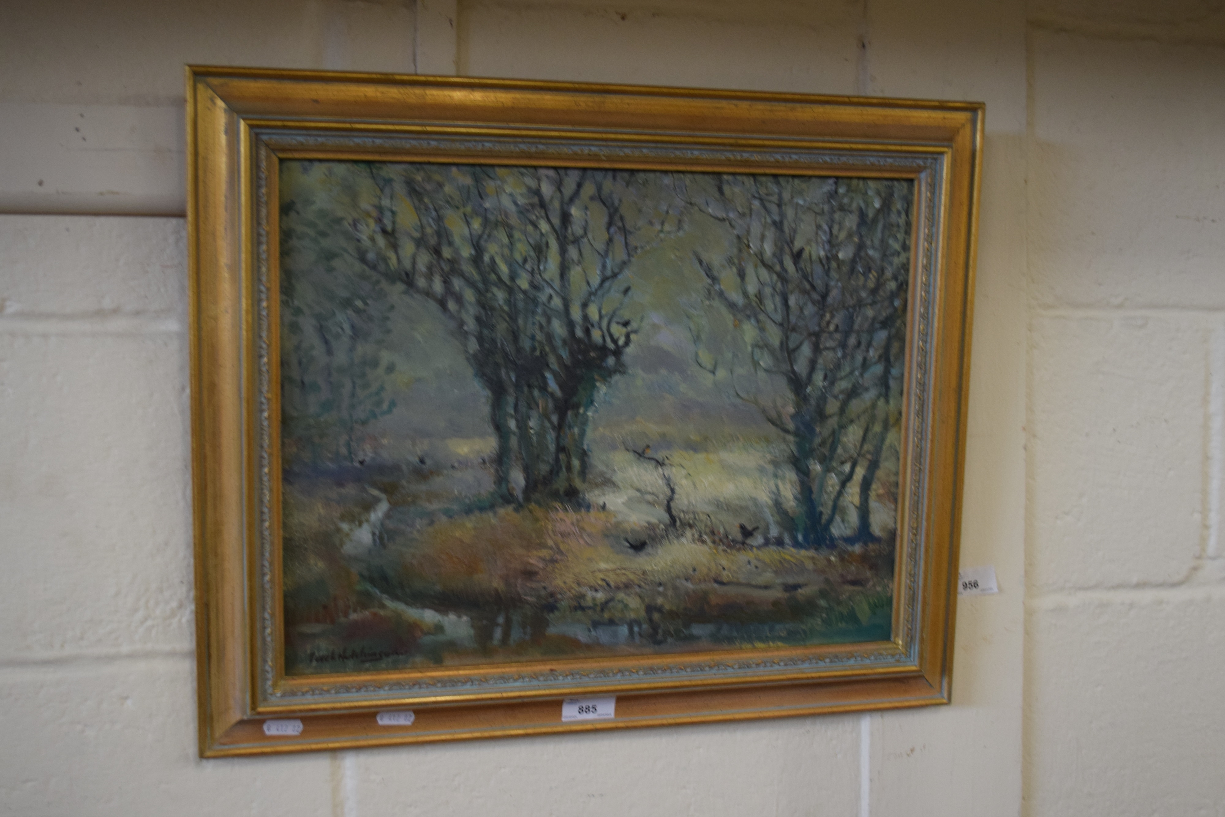 Artwork by Derek Hutchinson, Woodland scene by Derek Hutchinson, Made of oil on board