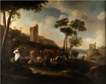 Landschap met personen en vee - Jacob Gerritsz van Bemmel