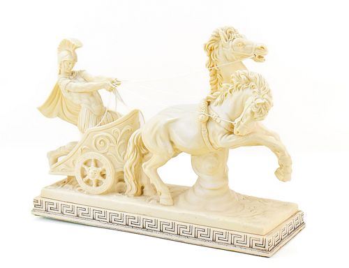 Amilcare Santini | A. SANTINI ROMAN GLADIATOR ON CHARIOT SCULPTURE