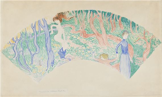 Scène symboliste (projet d'éventail by Maurice Denis, Exécuté en 1890