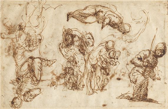 Six studies of various figure groupings ( recto) ; and Two studies of the Madonna and Child and Saint John the Baptist, and a further study of a child ( verso ) unframed - Luigi Benfatto