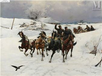 Attelages dans un paysage enneigé - Bohdan von Kleczyński