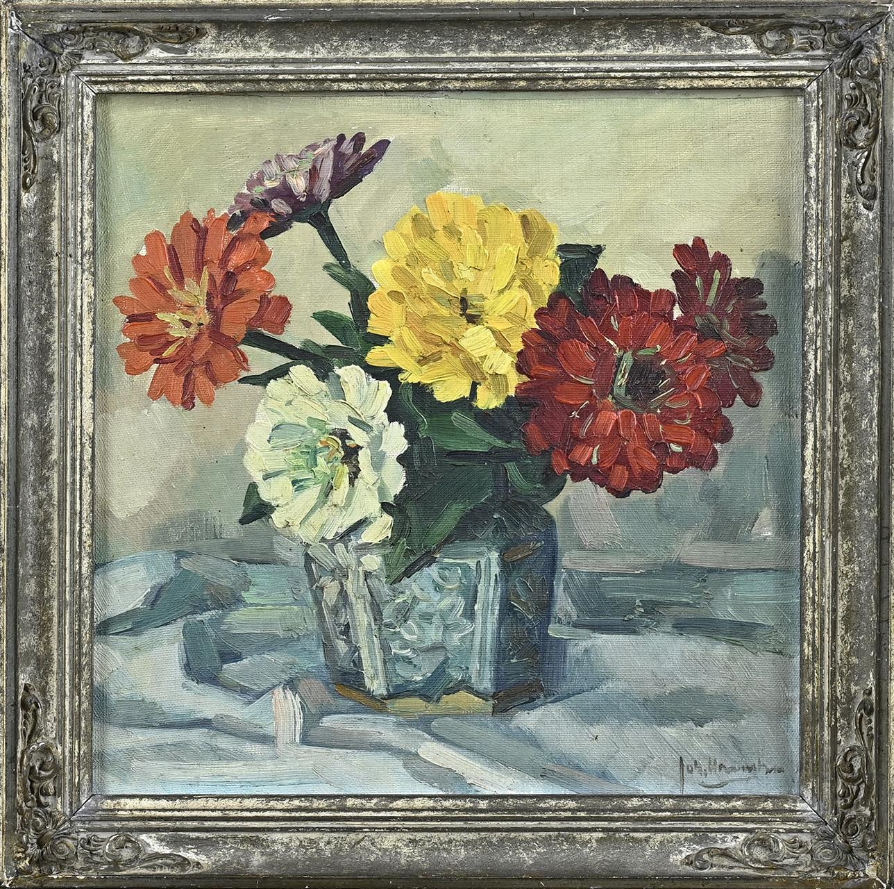 Artwork by Johan Haanstra, Gemberpot met bloemen, Made of oil on linen