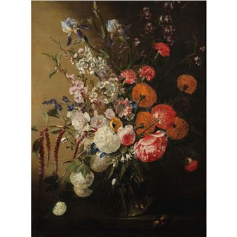 Cut flowers in a glass vase - Caspar Pieter