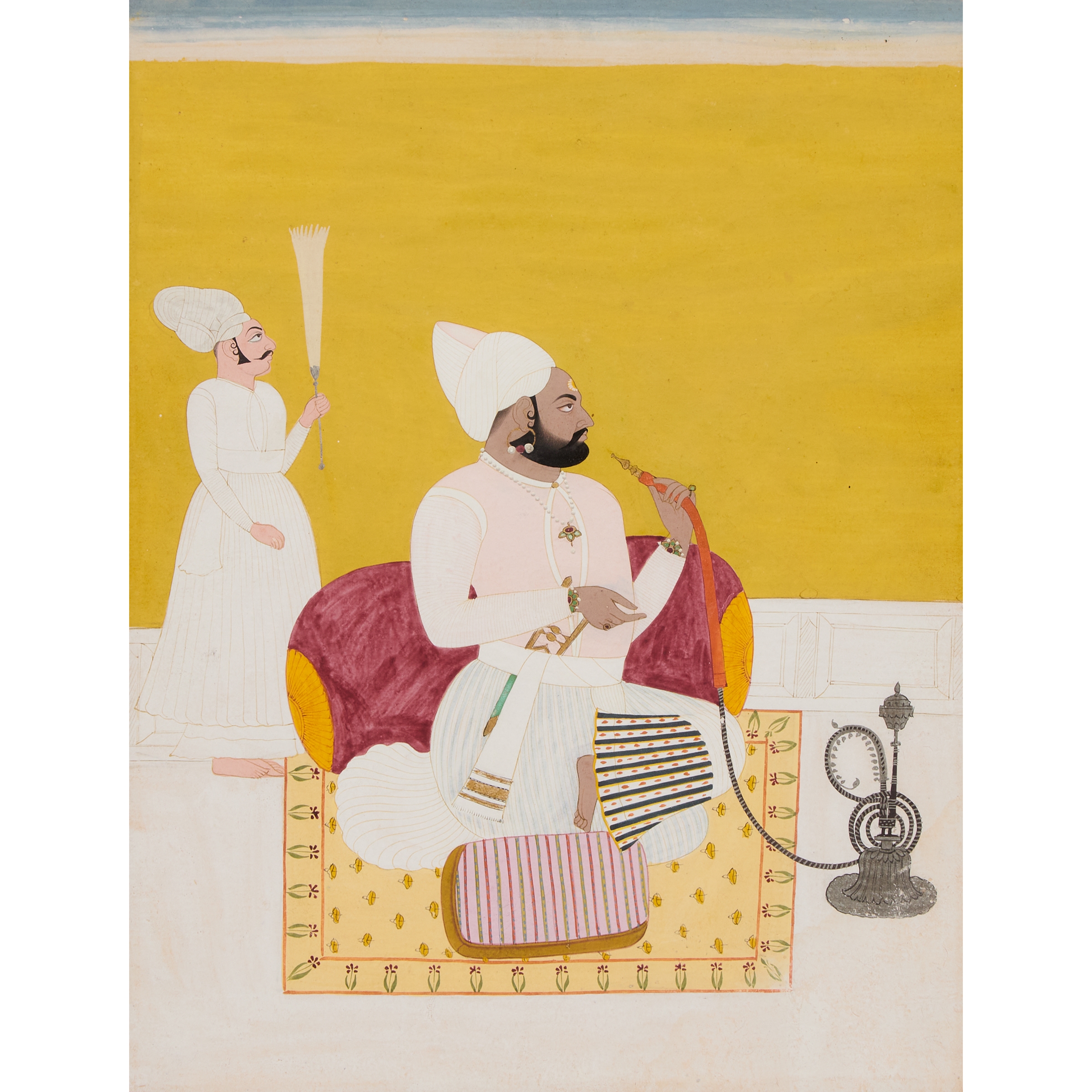 A Portrait of a Prince with Attendant - Rajasthan School, 19th Century