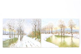 Reunion of two paintings: -Snowy landscape - André Lagarde