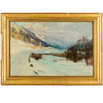 Paesaggio invernale con chiesetta sullo sfondo - Henry Auburtin