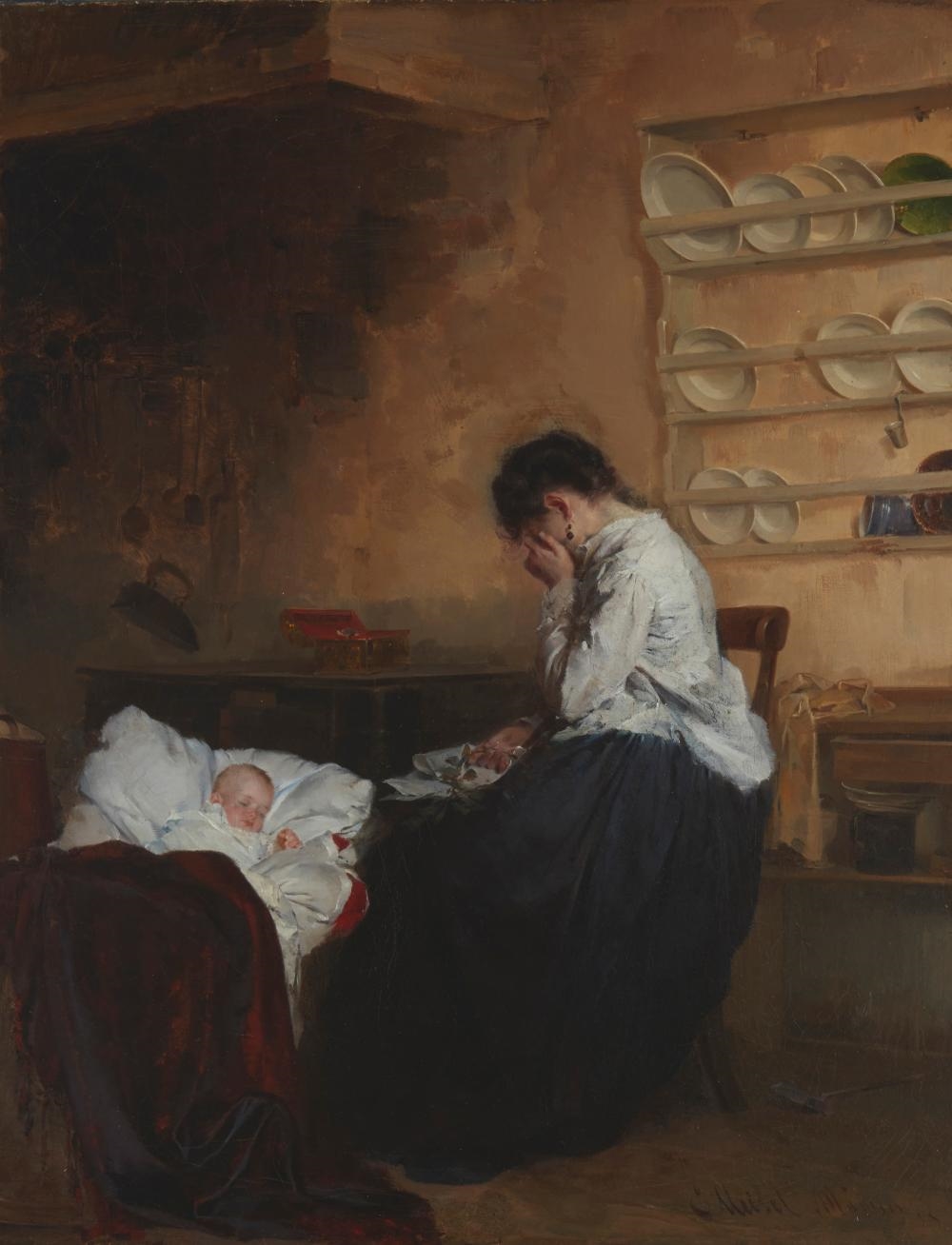 Grieving mother with baby - Ernst Meisel