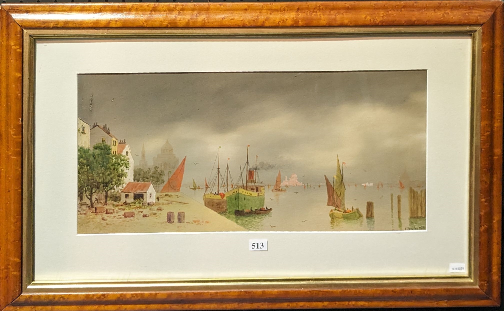 Artwork by V. Deschamps, Venetian Waterfront, Made of water colour