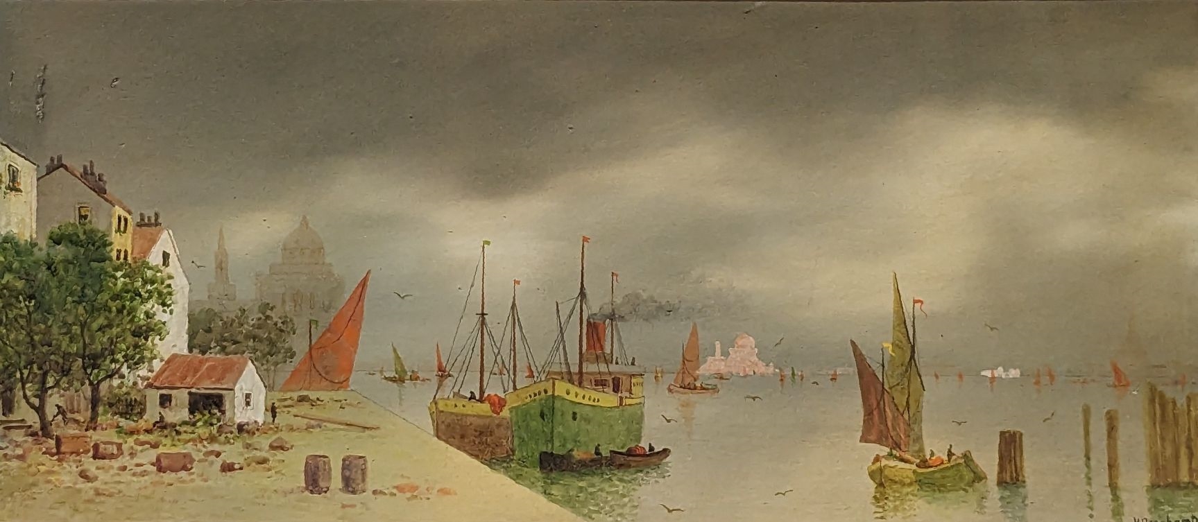 Artwork by V. Deschamps, Venetian Waterfront, Made of water colour