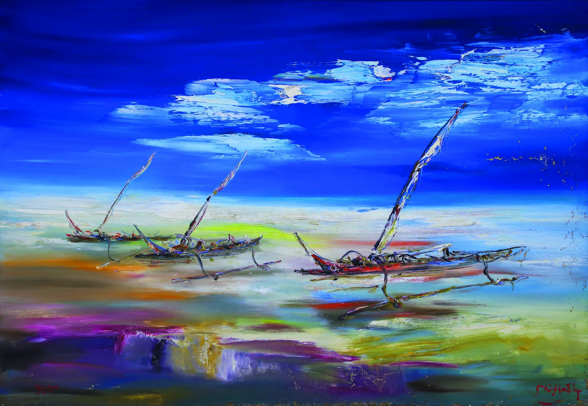 Artwork by Sri Hadhy, Boats, Made of Oil on canvas