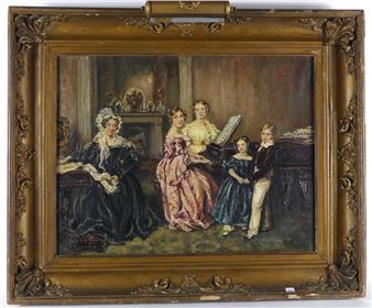 Lady Hayes (Katherine Pyne), wife of Commodore Sir John Hayes, Helen Crawford, and her children Maria Crawford, Henrietta Crawford and James Alexander Crawford - Edwin Swan