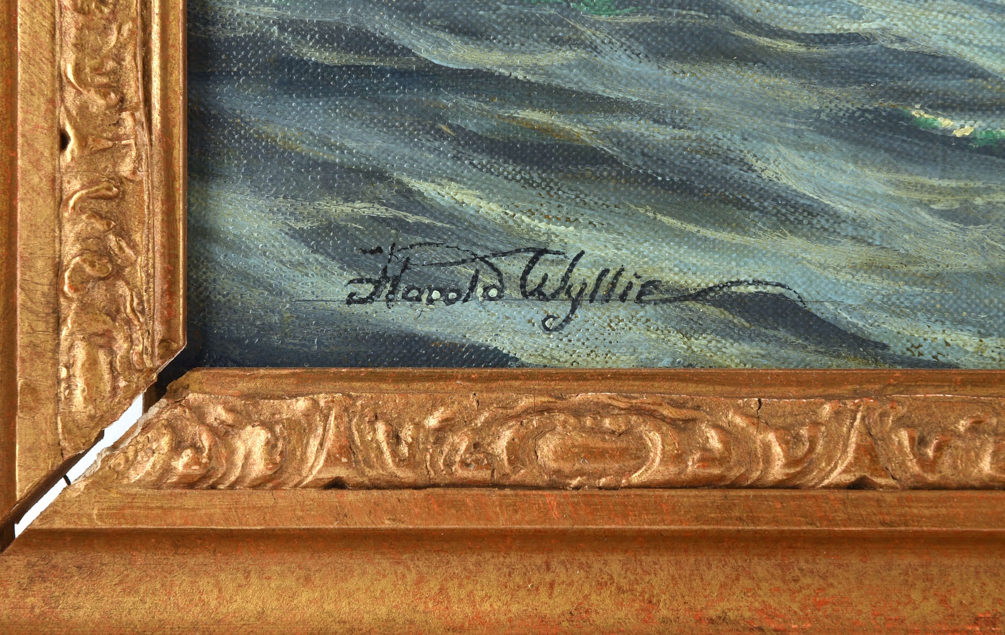 Artwork by Harold Wyllie, H.M.S. Raleigh leading the last Squadron of the Royal Navy ever put to sea under canvas, Made of oil on canvas