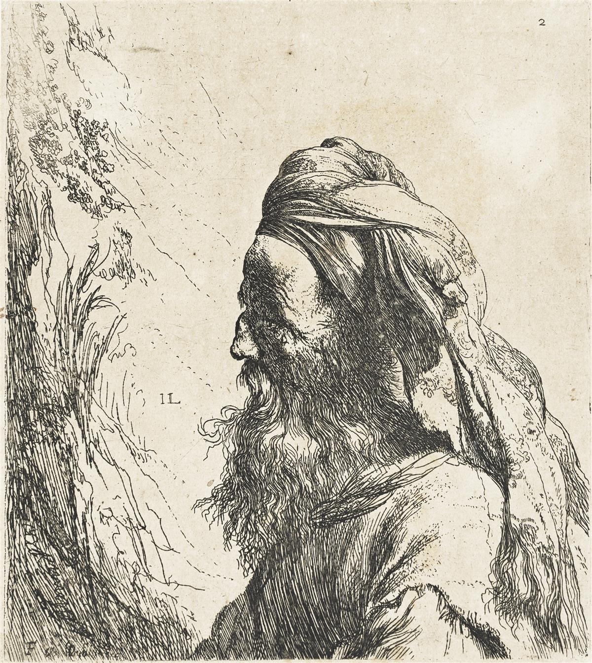 Bust of a Bearded Oriental Man with Turban - Jan Lievens