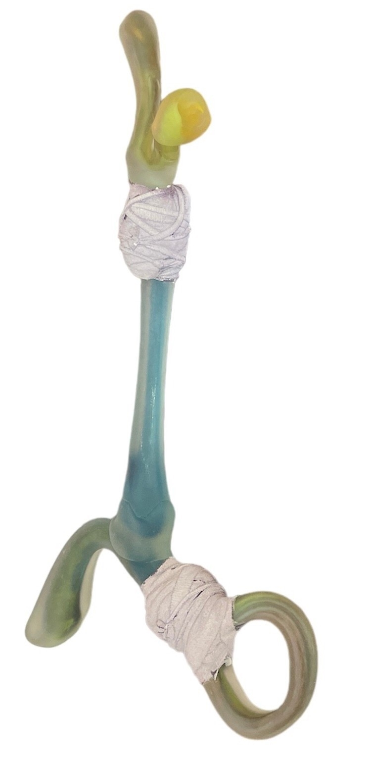 Artwork by Michael Aschenbrenner, Vietnam Vet Artist MICHAEL ASCHENBRENNER "DAMAGED BONES" Blue Sculpture, Made of Blue Sculpture