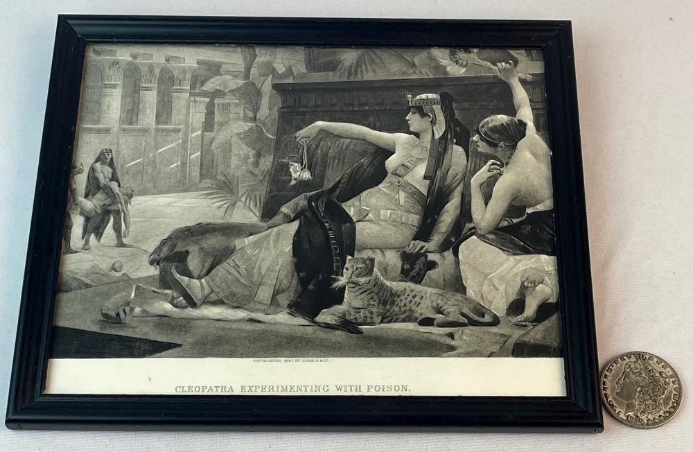 Antique 1887 Cleopatra Experimenting with Poison Victorian Photogravure FRAMED - Alexandre Cabanel