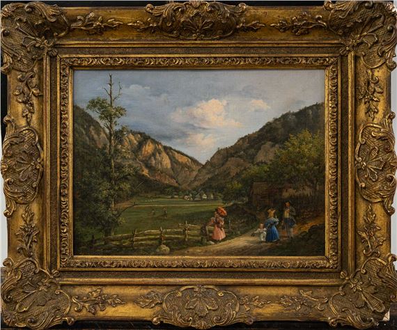 landscape with peasants in Lower Austria by Joseph Moessmer, dated 1842