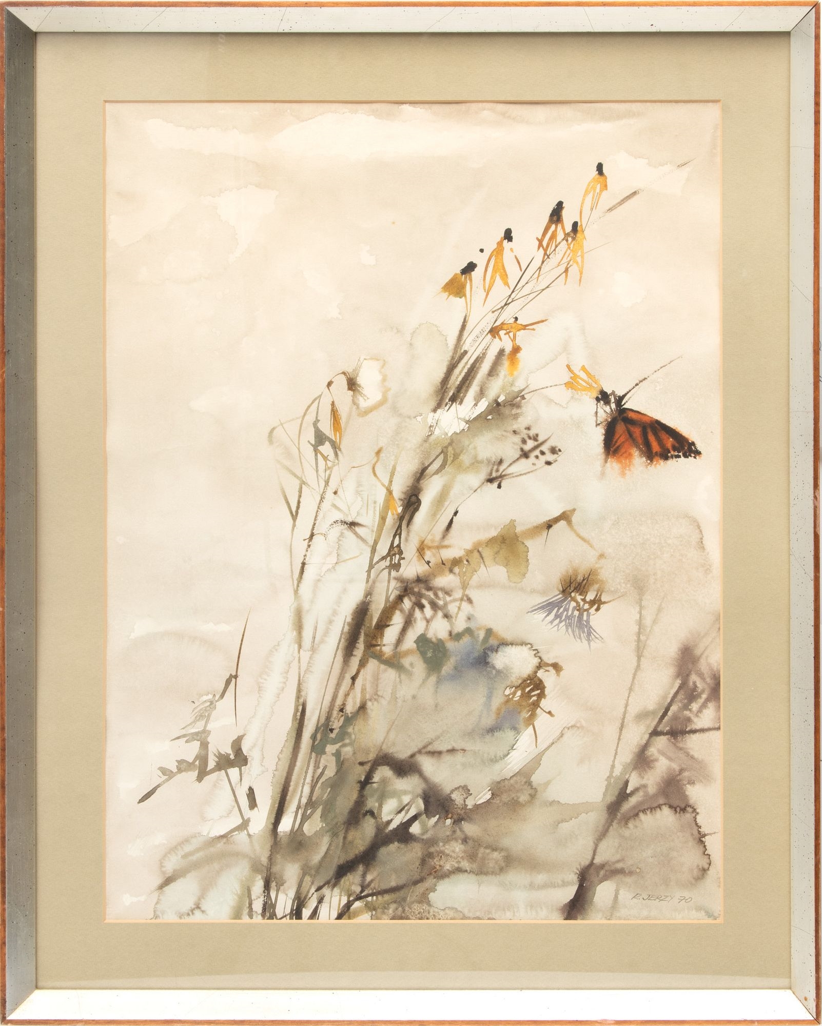 Richard Jerzy (American, 1943-2001) Watercolor on Paper, 1970, "Monarch Butterfly", H 24" W 18 by Richard Jerzy, 1970