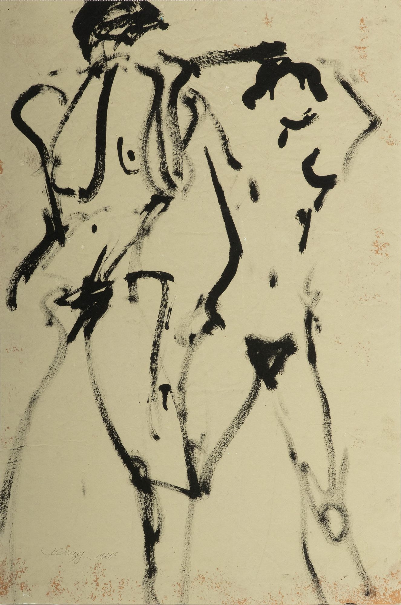 Richard Jerzy (American, 1943-2001) Gouache on Paper, Ca. 1964, "Female Nudes", H 19" W 12.5 - Richard Jerzy