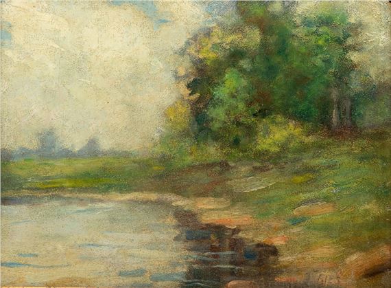 Joseph Gies (Amer., 1860-35) Oil on Board, "Michigan River Landscape", H 8.5" W 12 by Joseph W. Gies, 1976