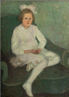 Roy Gamble (American (Detroit), 1887-1972) Oil on Canvas, "Portrait of a Young Girl", H 38.5" W 27.5 - Roy Gamble