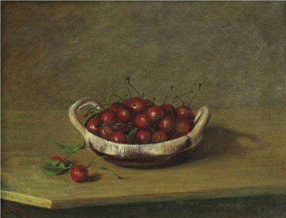 Still life of a bowl of cherries by Henri Fantin-Latour