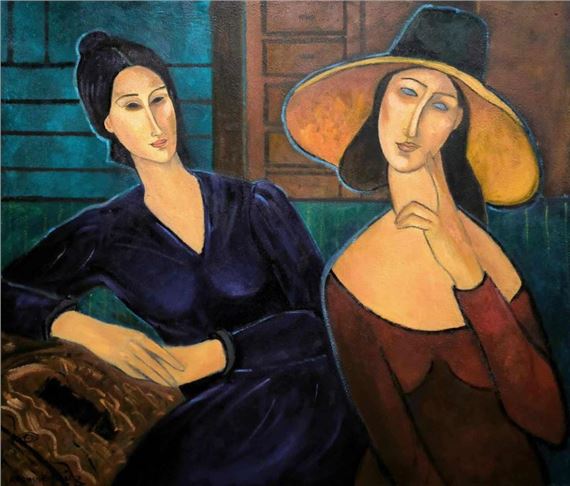 Two Muses by Modigliani by Krystyna Ruminkiewicz, 2024