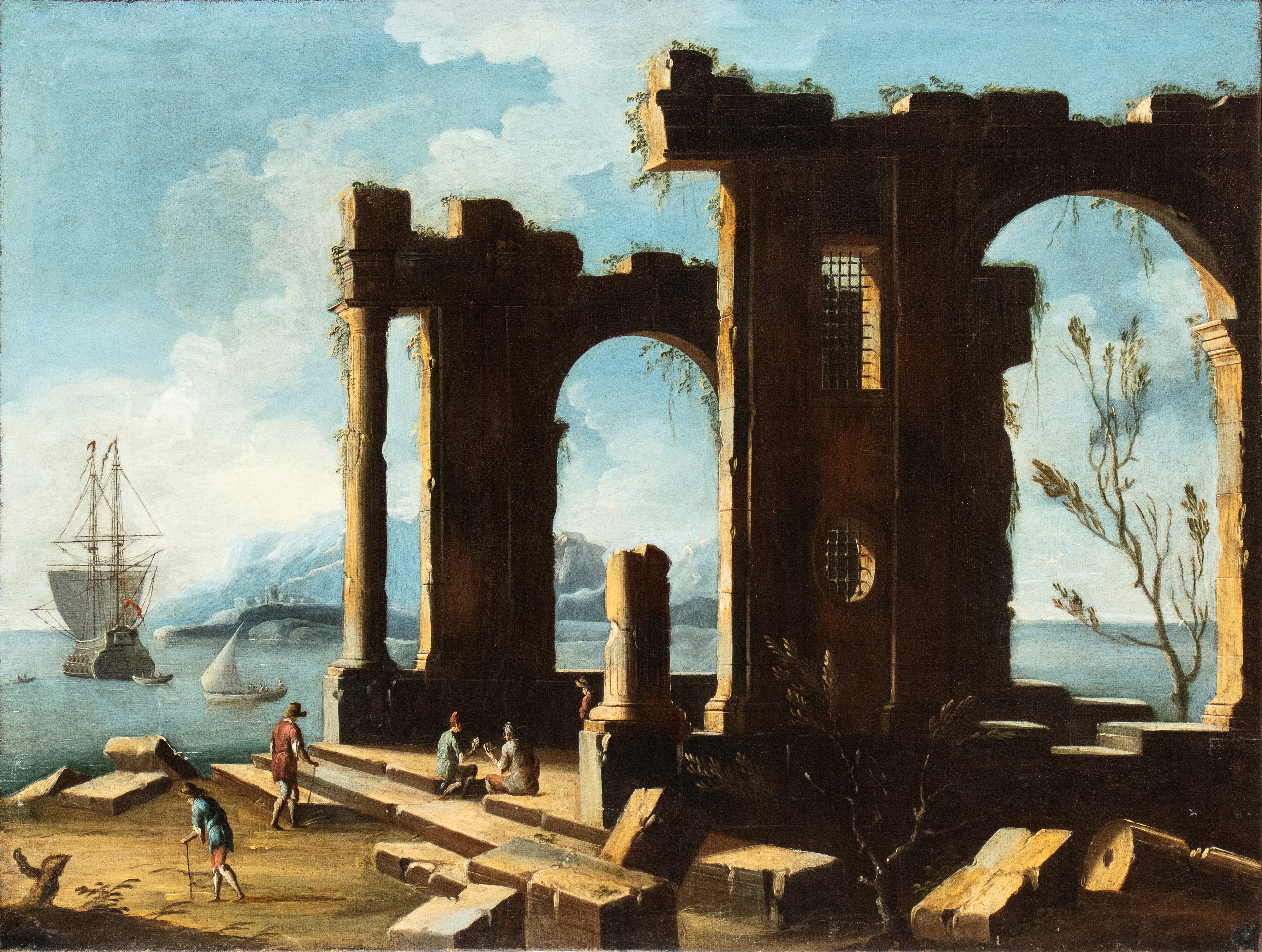 Coastal landscape with ruins and figures