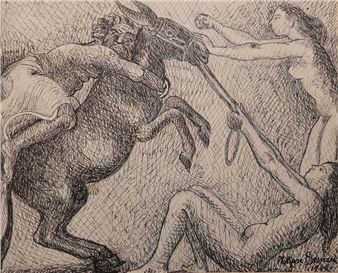 Philippe BESNARD (1885-1971) The Recalcitrant Donkey, 1946 Ink drawing, signed and dated lower right. 21 x 26 cm Study of a sculpture Brown ink drawing, signed lower right. 26 x 20 cm The two drawings - Phillipe Besnard
