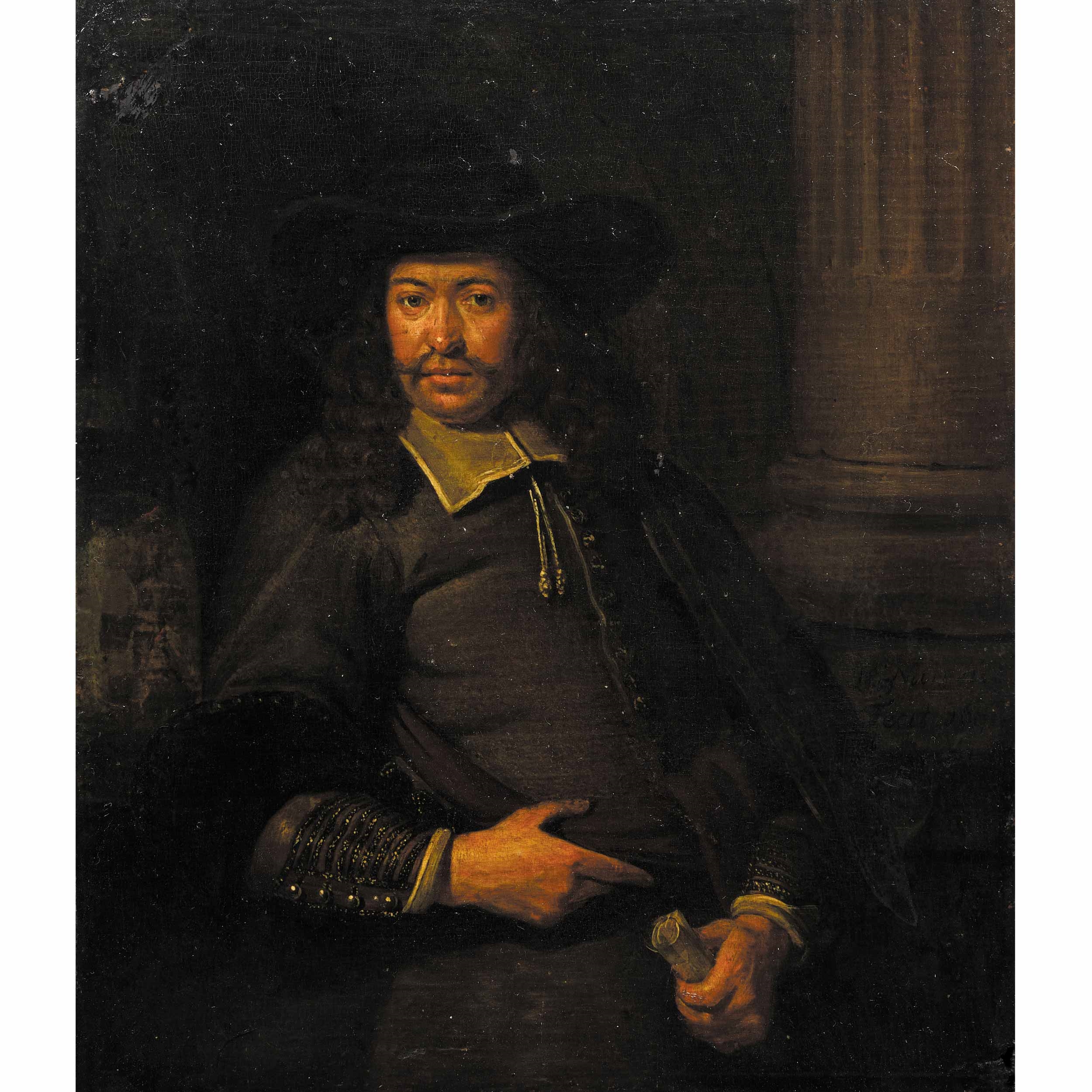 Matthys Naiveu | Portrait of a man in front of a column (1671) | MutualArt