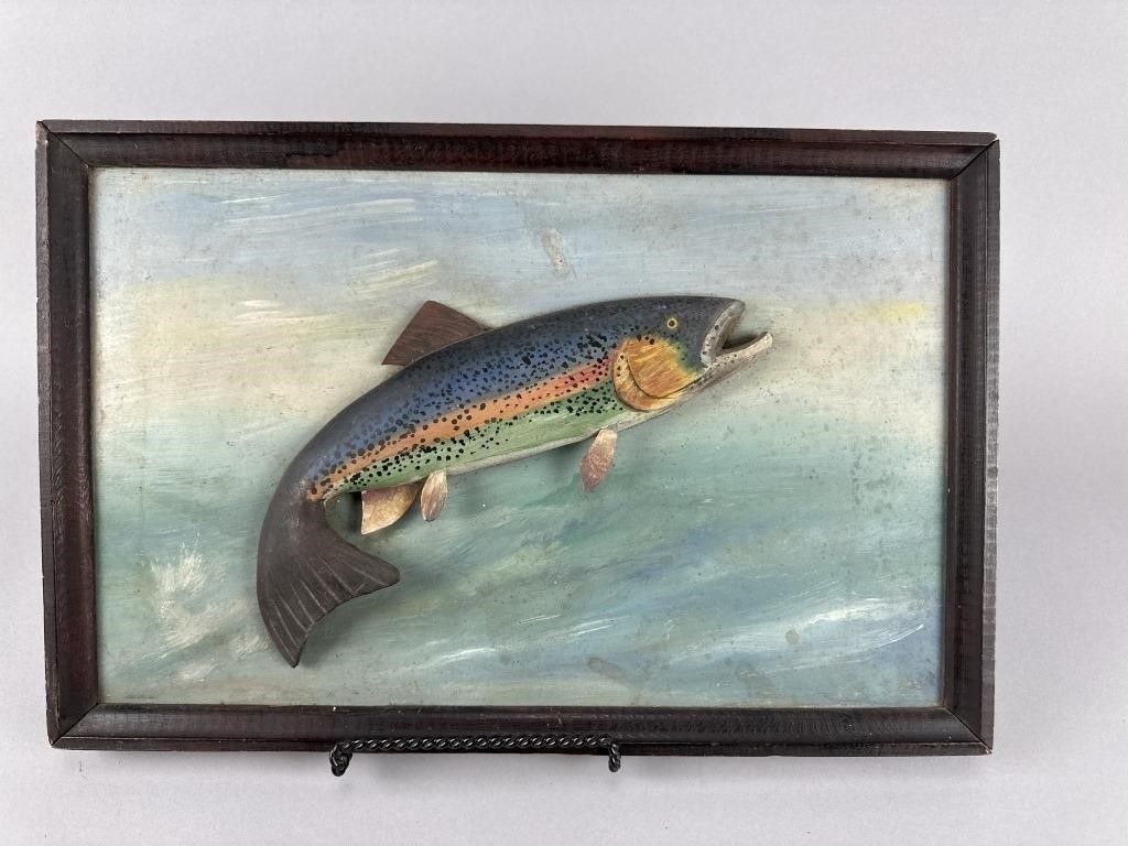 Artwork by John Hodge, Jumping Rainbow Trout Plaque, Made of Sculptures / Carvings / Statues