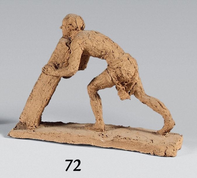 Artwork by Phillipe Besnard, Philippe BESNARD (1885-1971) Man lifting a stele, 1952 Original terracotta, signed and dated. Height: 15 cm, Made of Original terracotta