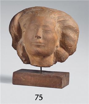 Philippe BESNARD (1885-1971) Head of a woman with closed eyes Original terracotta. Height without base: 24.5 cm (Restorations). Provenance: Hôtel Drouot sale, Paris, June 23, 2011, catalog no. 146 - Phillipe Besnard