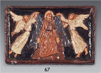 Philippe BESNARD (1885-1971) The Assumption of the Virgin surrounded by two angels Enameled terra cotta bas-relief plaque, signed lower right. 22 x 37 cm - Phillipe Besnard