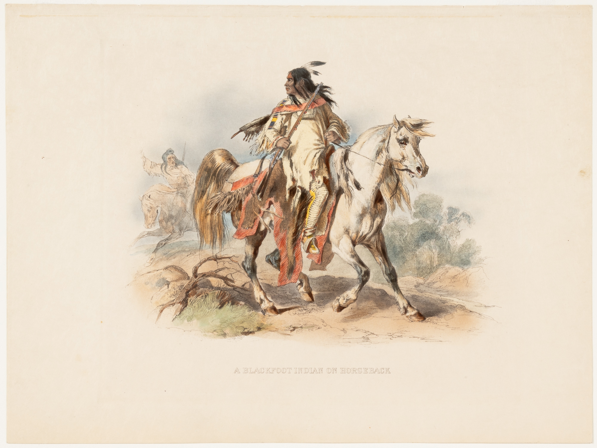 A Blackfoot Indian on Horseback by Karl Bodmer, 1839-1843