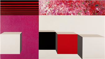 Quatre cubes dans un espace rouge - Opy Zouni