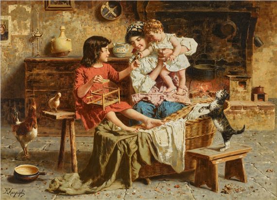 Tableau Inspiré D'Une Famille Heureuse Par Eduardo Eugenio Zampighi - Peinture