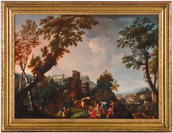 Domenico Pecchio | A pair of river landscapes with herders and their ...