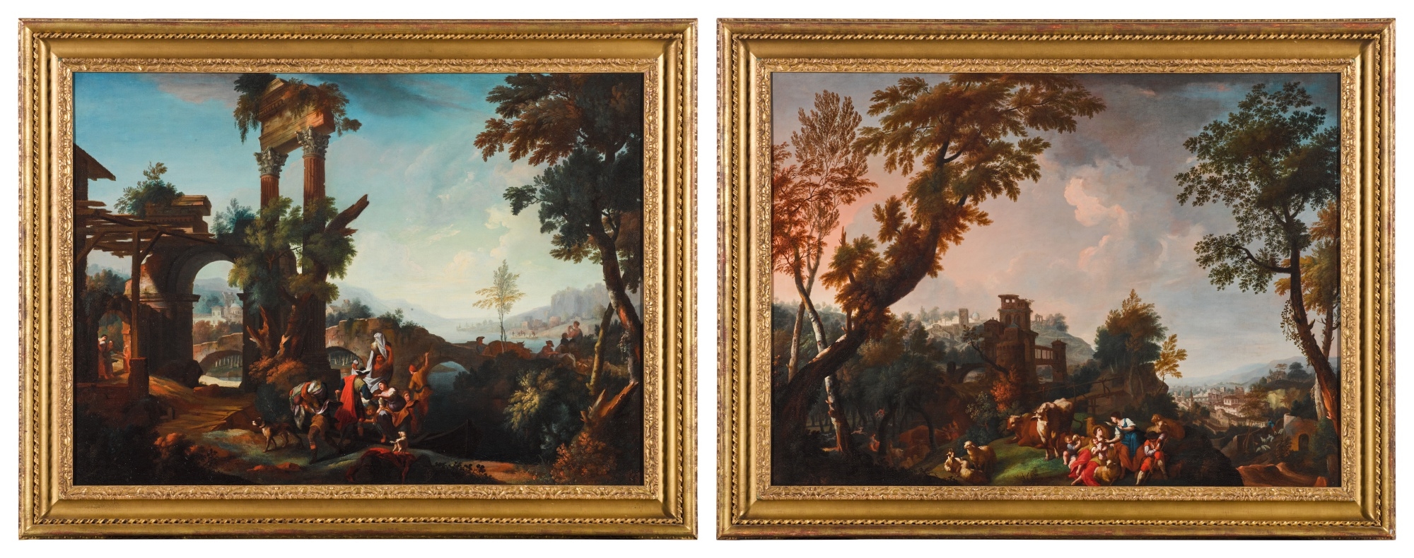 Domenico Pecchio | A pair of river landscapes with herders and their ...