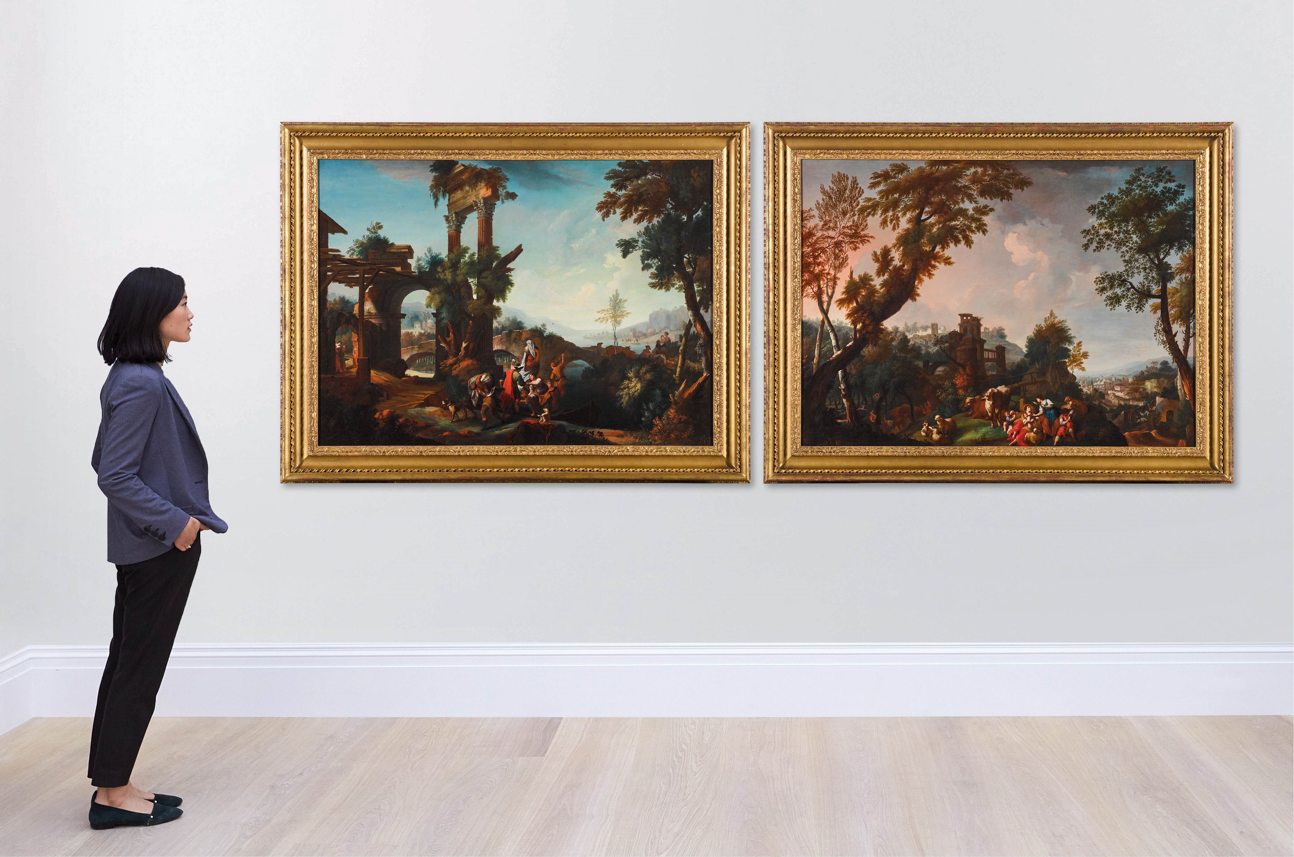 Domenico Pecchio | A pair of river landscapes with herders and their ...