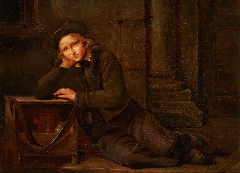 Attributed to Martin DROLLING (1752 - 1817) The little craftsman On its original canvas 24.5 x 32.5 cm - Martin Drolling