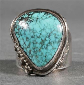 STERLING TURQUOISE NAVAJO RING SIGNED - Jane Yikaazba Popovitch