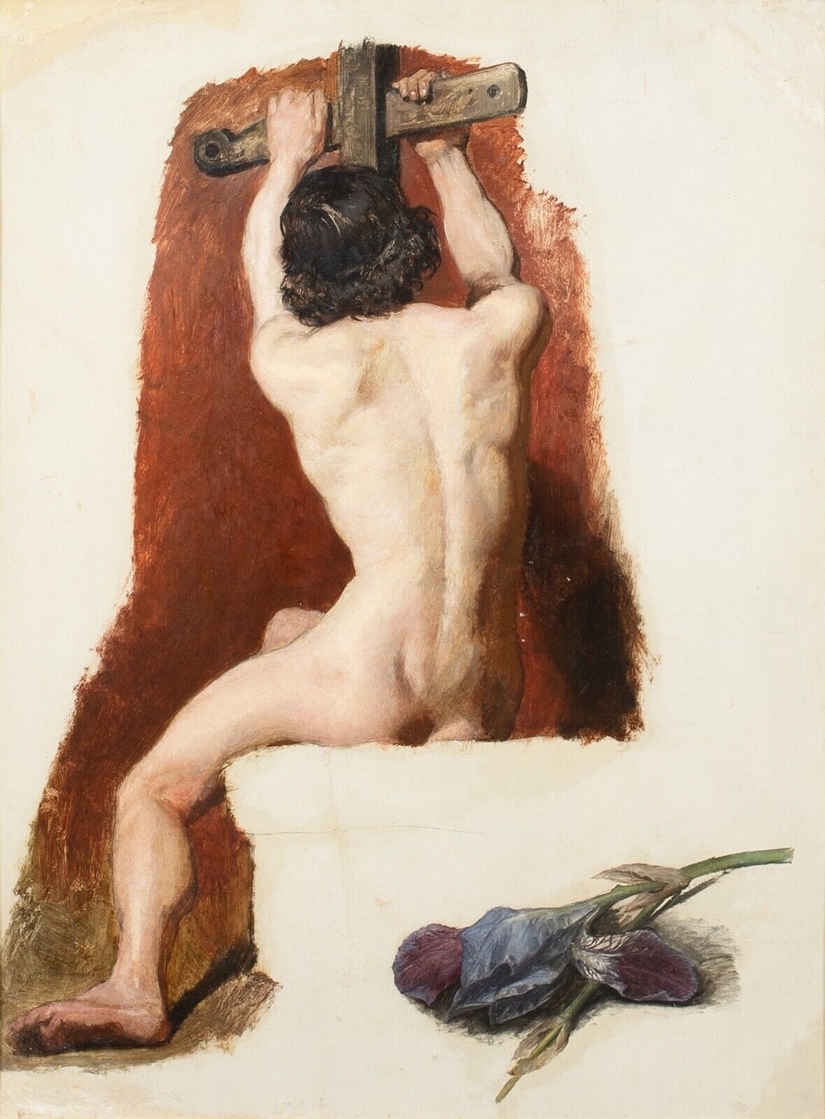 PORTRAIT OF A NUDE MALE HOLDING A CRUCIFIX OIL PAINTING - William Etty